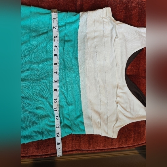 Allen B By Allen Schwartz Colorblock Stretch Dress Turquoise White Brown Sz. S - Picture 9 of 11